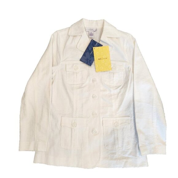 Susan Graver Jackets & Blazers - Susan Graver Style White Jean Jacket XS Snake Print Stretch Patch Pockets NWT